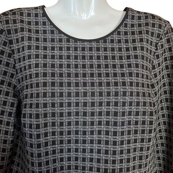 Ann Taylor womens top M black print long sleeve pullover hidden zip office - Picture 3 of 9